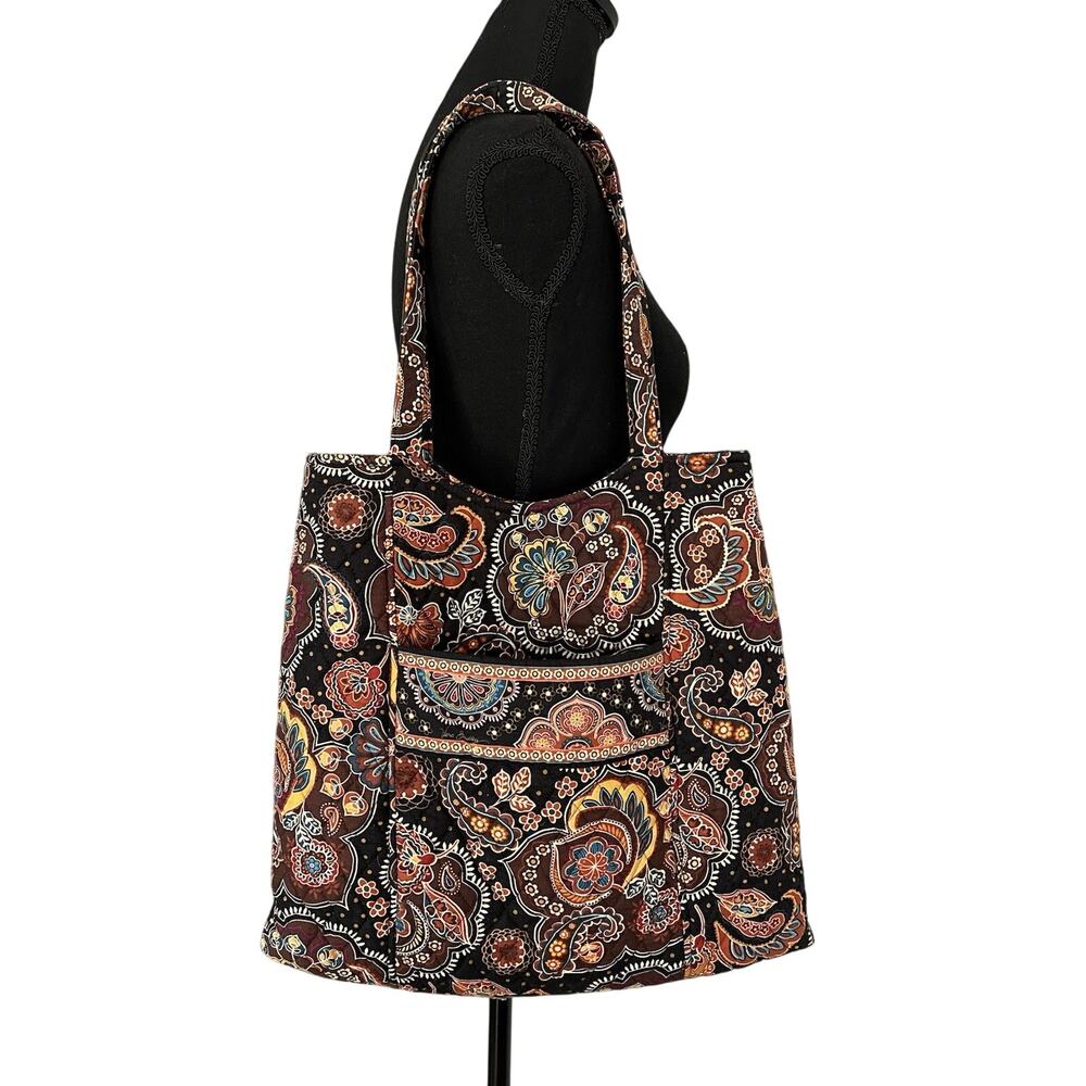Vera Bradley Kensington Quilted Shoulder Bag Tote Black Brown Paisley Retired